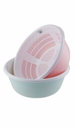 QUKA No: 3 Piramit Desenli Çiftli Plastik Süzgeç Seti (Pembe - Yeşil)