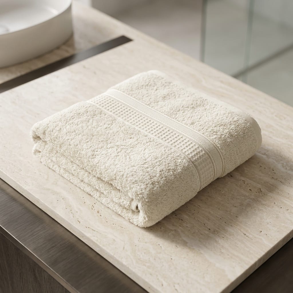 Krem Rengi Dokulu Banyo Havlusu