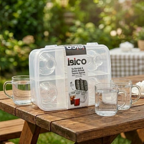 İbico K17-0026LI 6'lı Şeffaf Bardak Taşıma Aparatı | Çay-Kahve Servis Taşıyıcı